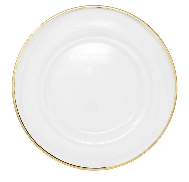Ms Lovely Clear Glass Charger 13 Inch Dinner Plate With 0.5 CM Metallic Rim - Set of 4 - Gold - Image 2